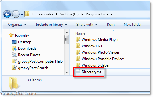 um arquivo directory.txt é criado no seu sistema Windows