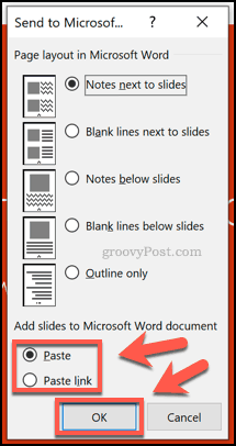 Opções de formatação para folhetos no PowerPoint