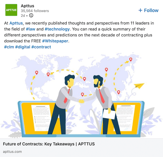 Postagem da Apttus na página da empresa no LinkedIn compartilhando white paper da marca