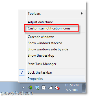 personalizar as notificações da bandeja do sistema do Windows 7
