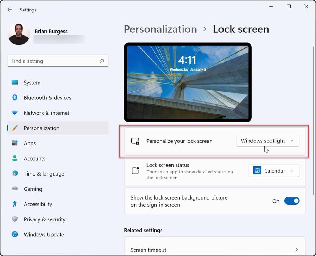 Personalizar a tela de bloqueio do Windows 11