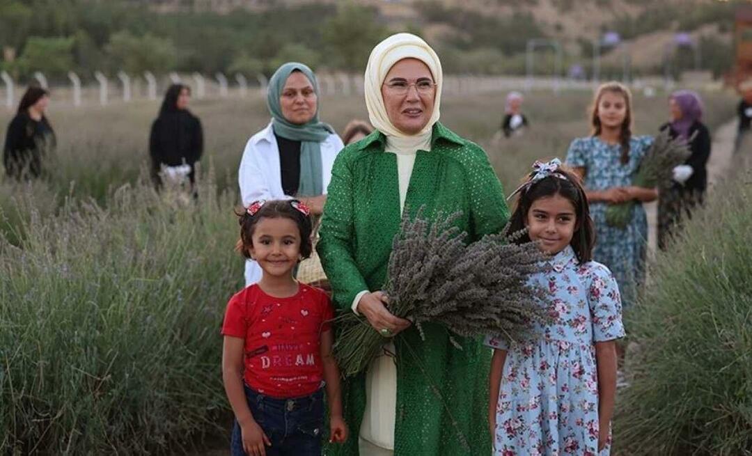 A primeira-dama Erdoğan visitou a Vila Ecológica e colheu lavanda em Ancara