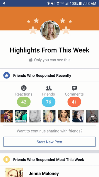 O Facebook compartilha "Destaques" da conta de usuário para perfis pessoais selecionados.