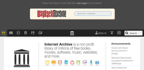 Sites como o Way Back Machine podem capturar conteúdo de sites de mídia social indexados por mecanismos de pesquisa.