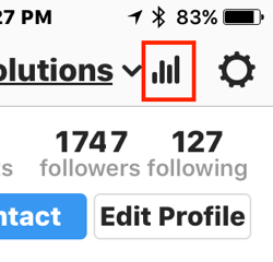 Toque no ícone do gráfico de barras para acessar seus Insights do Instagram.