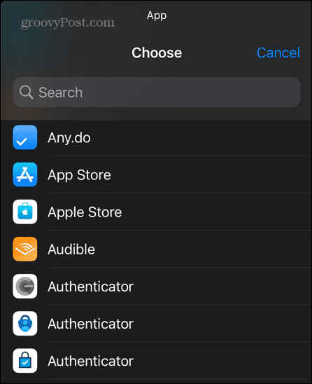 atalhos do iphone escolher aplicativo