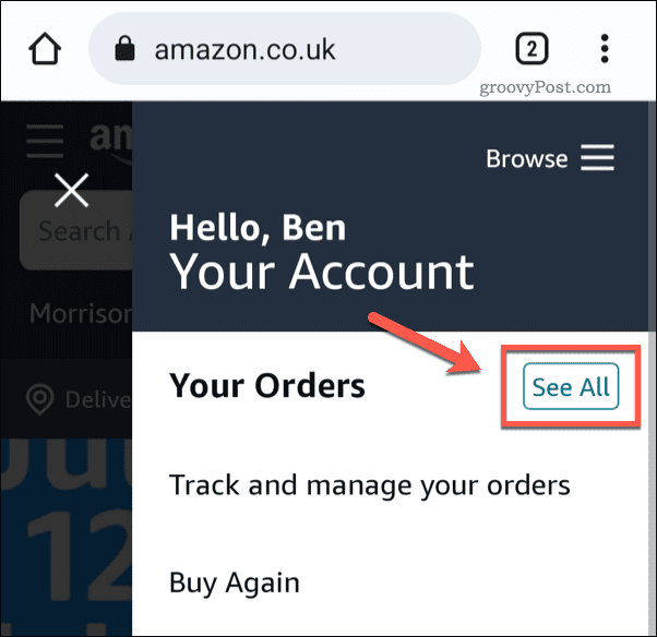 Veja todos os pedidos no Amazon mobile