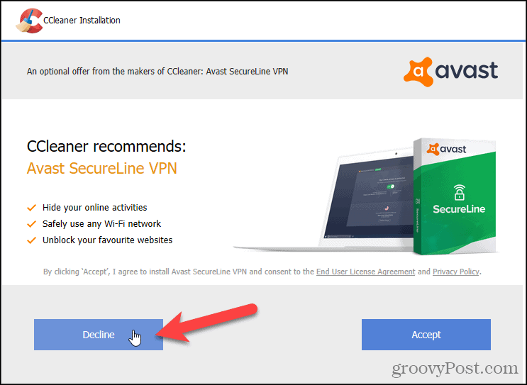 Recusar Avast VPN no CCleaner