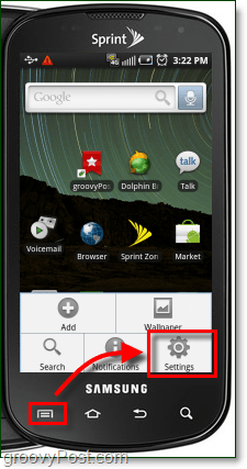 Botão de menu externo das Configurações do Android