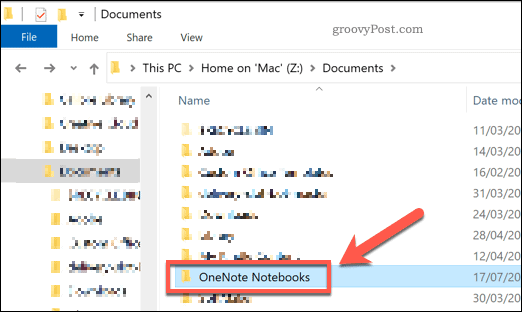 Pasta de documentos do OneNote