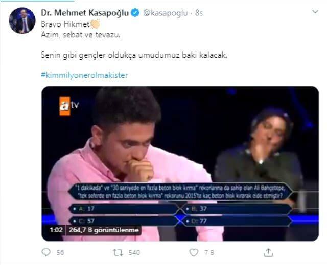 compartilhamento do ministro mehmet kasapoğlu