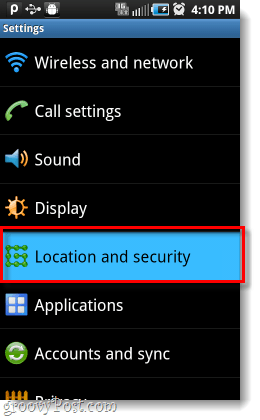 Configurações de localização e segurança do Android