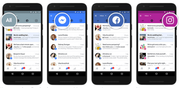 O Facebook possibilitou que as empresas vinculassem suas contas do Facebook, Messenger e Instagram em uma caixa de entrada para que pudessem gerenciar as comunicações em um único lugar.