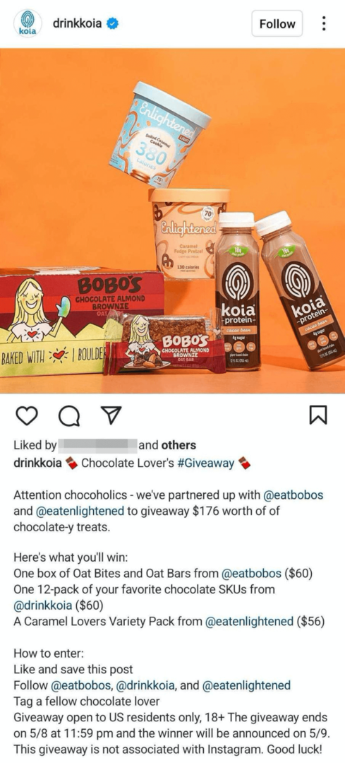 imagem do post de negócios do Instagram com sorteio de marca conjunta