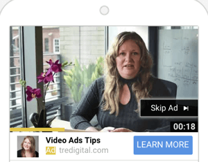 Como configurar uma campanha de anúncios do YouTube, etapa 6, escolher um formato de anúncio do YouTube, exemplo de anúncios TrueView