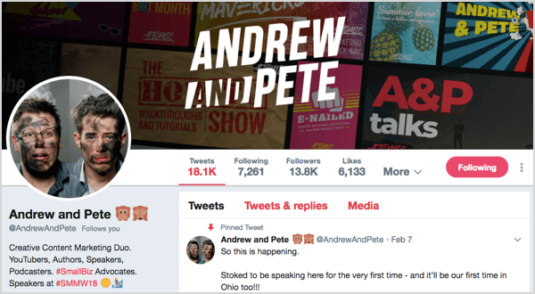 Perfil do Twitter para @andrewandpete.