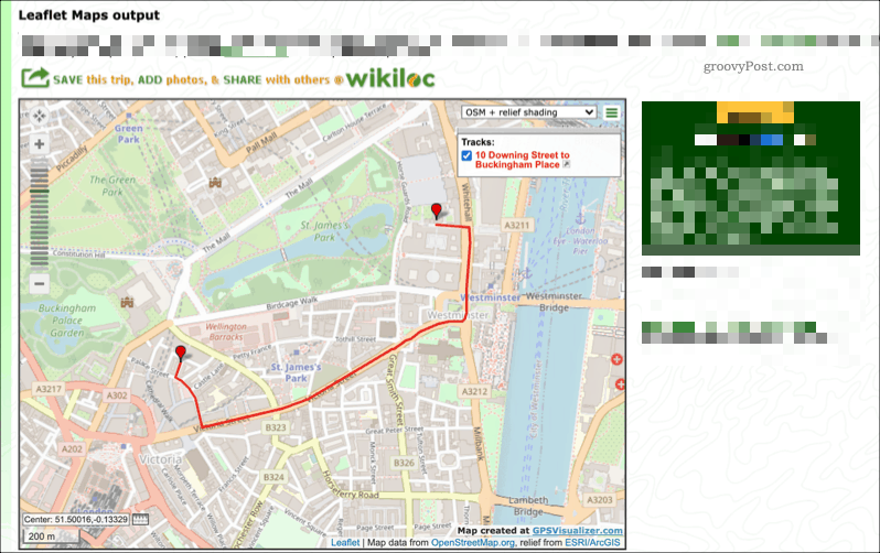 Um exemplo de mapa criado usando o serviço GPS Visualizer