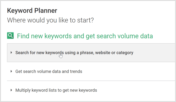 Pesquisa do planejador de palavras-chave do Google AdWords
