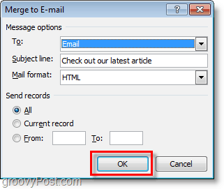 confirme e clique em OK para enviar um e-mail em massa de e-mails personalizados