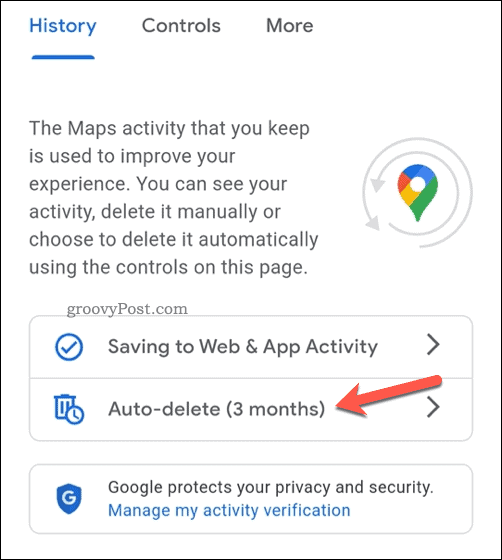 Configurando a exclusão automática no Google Maps