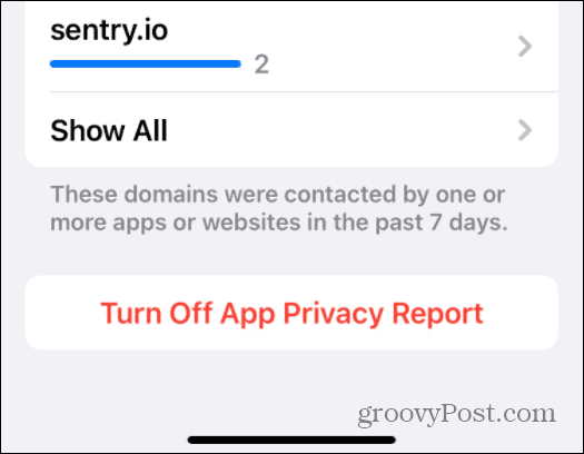 desativar relatório de privacidade do aplicativo