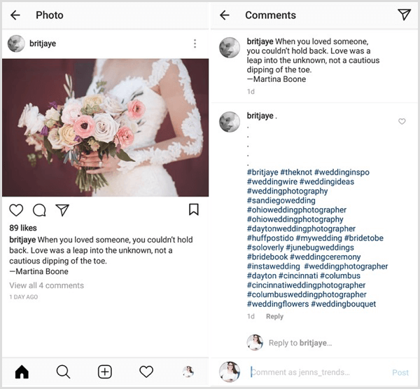 exemplo de postagem no Instagram com uma combinação de hashtags de conteúdo, indústria, nicho e marca