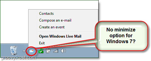 como minimizar o correio ao vivo na bandeja do sistema no Windows 7
