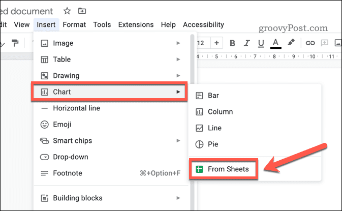 Inserir um gráfico do Planilhas Google no Google Docs