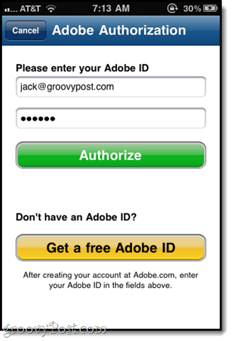 autorize com seu adobe id