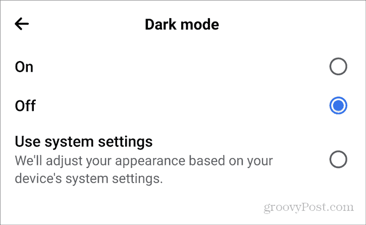 Modo escuro do Facebook Configurações do Android Modo escuro de privacidade ligado desligado