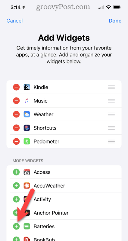 Adicione o widget de baterias à tela de widgets do iPhone