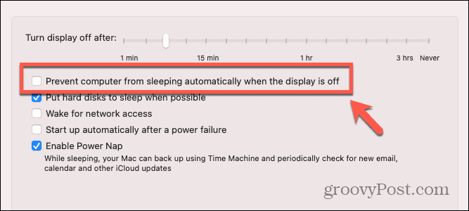 caixa de seleção mac impedir que o mac hiberne quando a tela estiver desligada