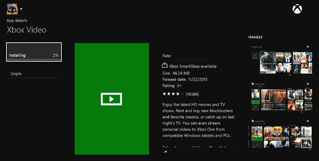 Aplicação Xbox Video