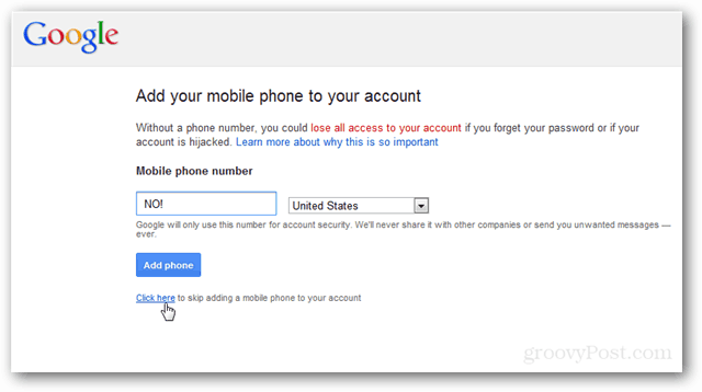 Google, Pare de me pedir meu número de telefone [desconectado]