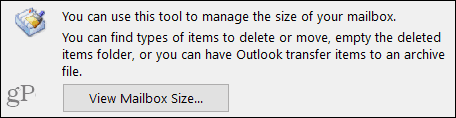 Ver o tamanho da caixa de correio no Outlook