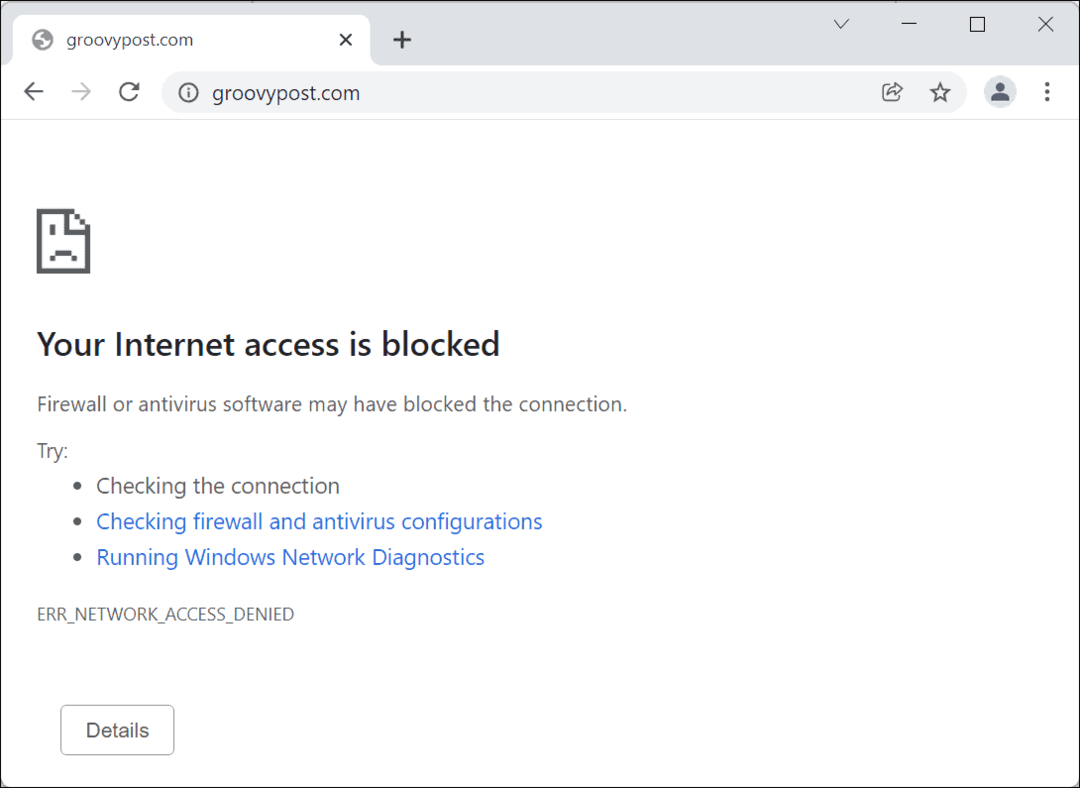  Acesso à Internet bloqueado Google Chrome