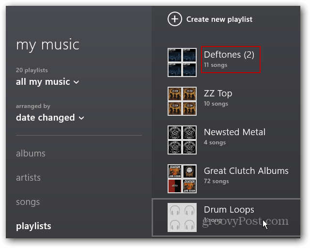 playlists importadas exibidas na parte superior