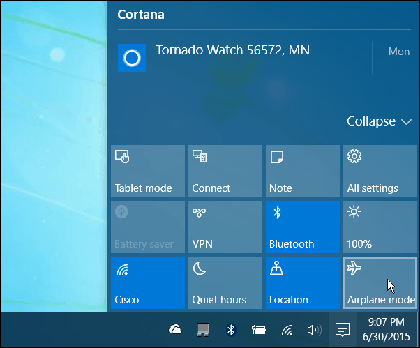 Centro de Ação Windows 10