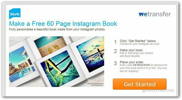 WeTransfer oferece um livro de fotos gratuito no Instagram de 60 páginas