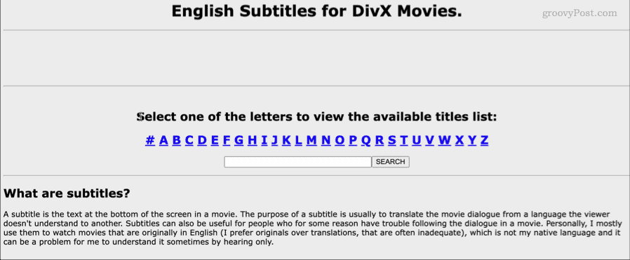 legendas em inglês para a página inicial de filmes divx