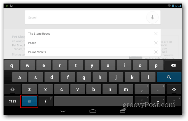 Botão de configurações do teclado Nexus 7