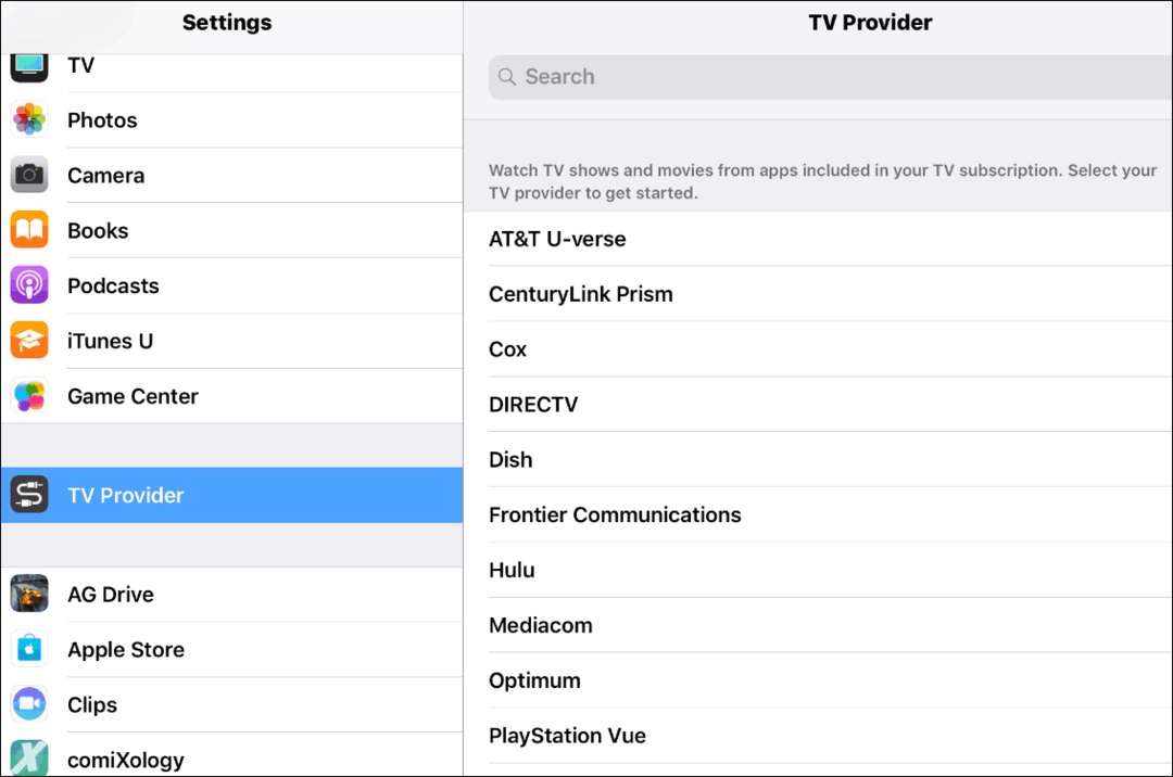 Fornecedor de TV iOS