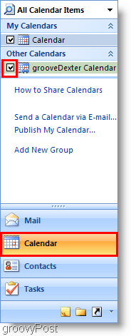 Captura de tela do calendário do Outlook 2007 - Adicionar segundo calendário
