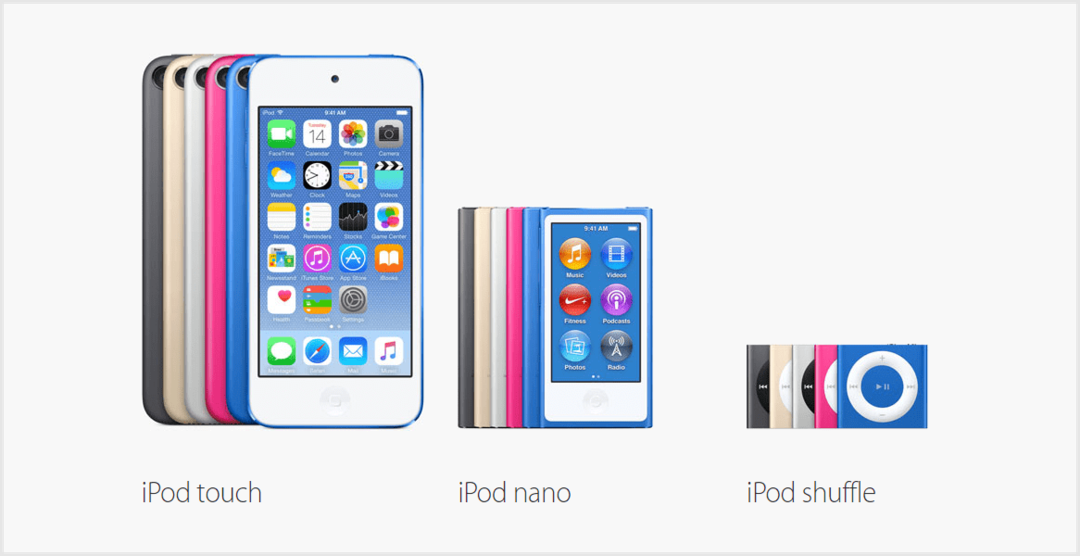 Imagem cortesia da Apple ( http://www.apple.com/ipod/compare-ipod-models/)