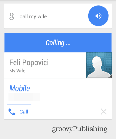 Ligue para a mãe Google Now ligue para a esposa