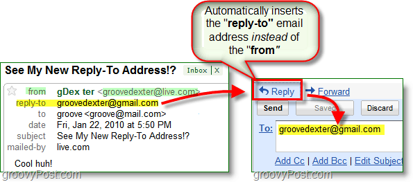 quando você configura um endereço de email de resposta, ele envia todas as respostas para seu endereço alternativo