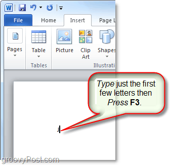 use a tecla f3 para inserir autotexto no word ou outlook