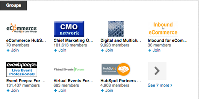grupos do LinkedIn listados em um perfil