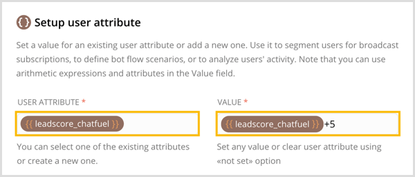Crie um novo atributo de usuário e defina um valor para ele no Chatfuel.