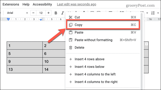 Copiar uma tabela no Google Docs
